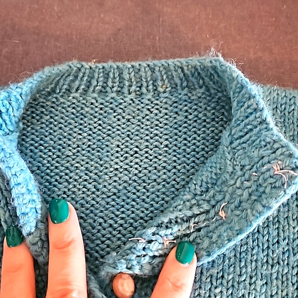 Handmade vintage Kids pullover sweater turquoise pink pearl buttons sweet retro - Picture 7 of 7